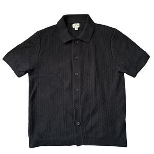 J CREW BLACK CABLE KNIT POLO SHIRT SIZE MEDIUM